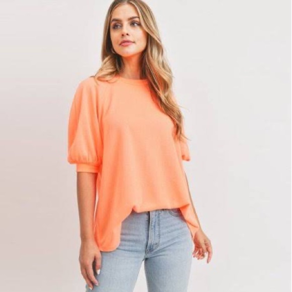 Anthropologie by Anthropologie Orange Puff Sleeve Button Back Shirt S
